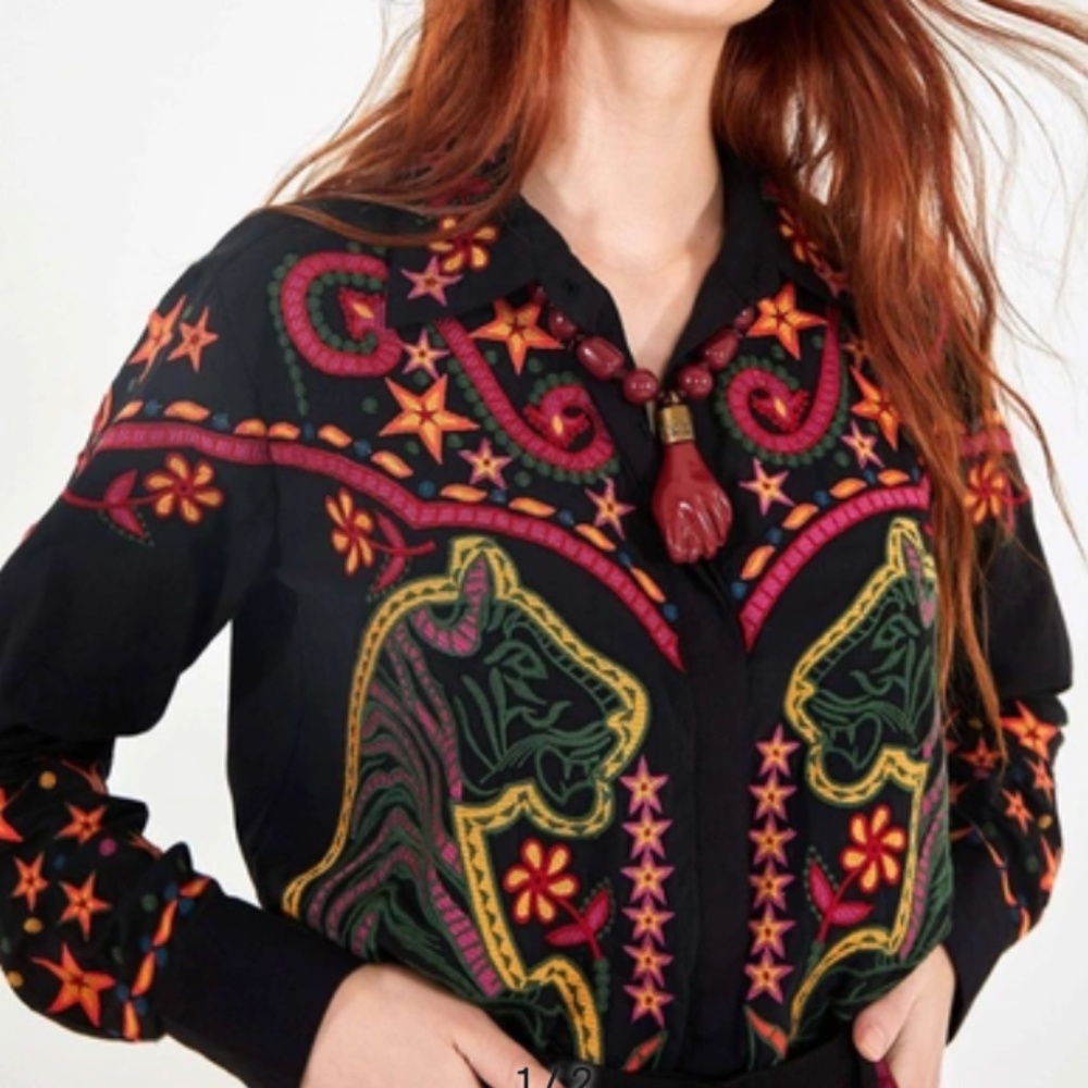 Never Worn! RARE Farm Rio Embroidered Psychedelic Western Shirt
